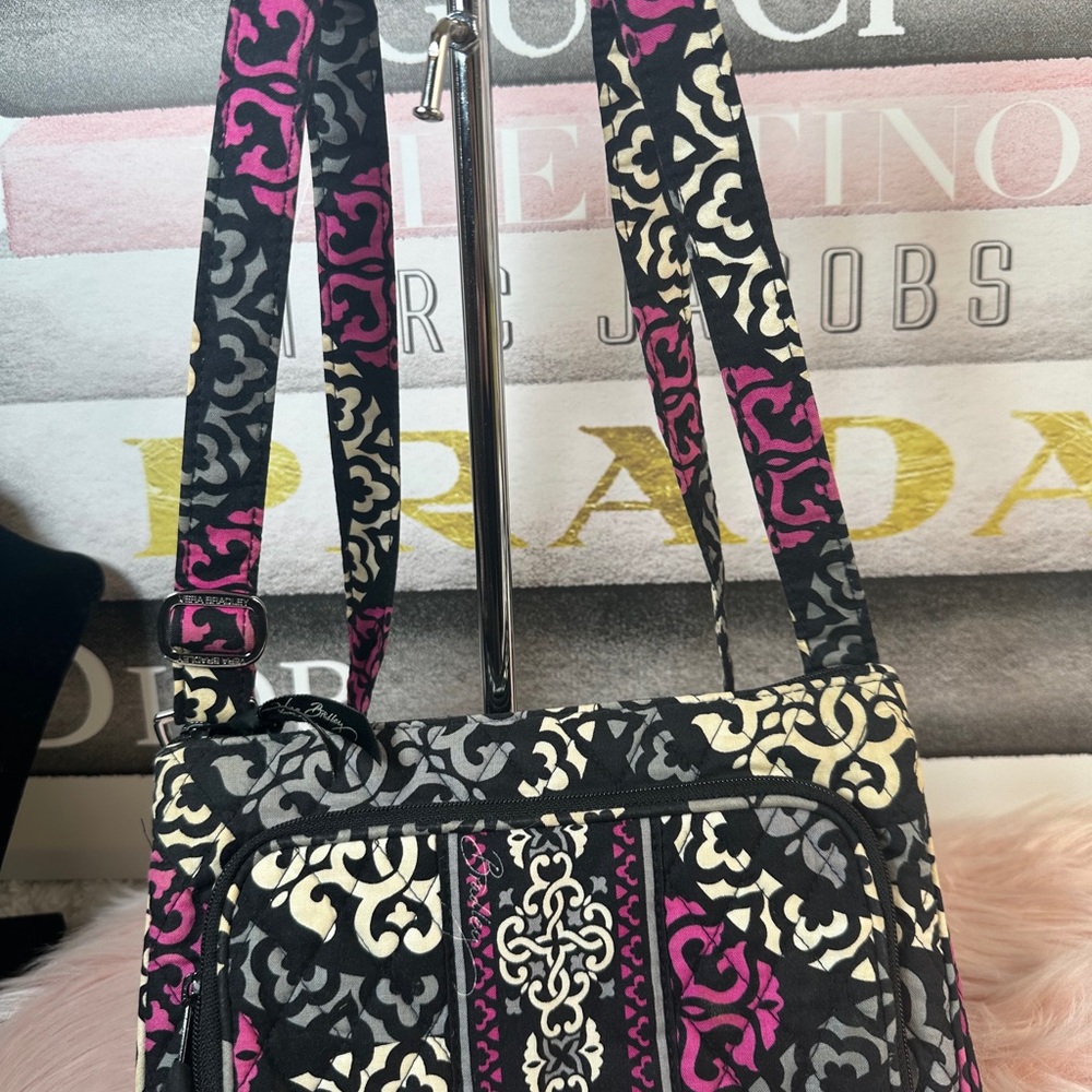 Vera Bradley Black and Pink Patterned Crossbody Bag